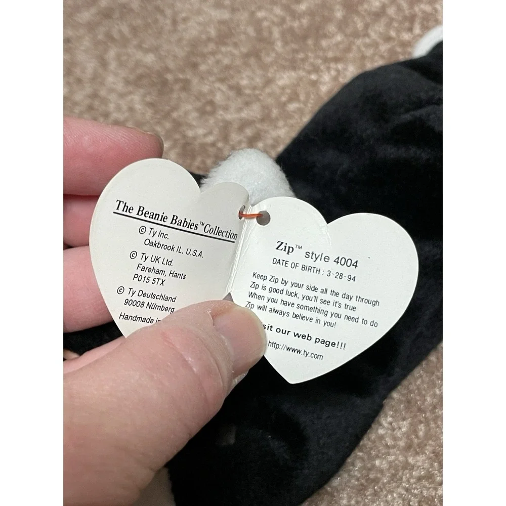 Ty Beanie Baby ZIP 1993 Black White Cat Tag Errors Plush Toy New Retired